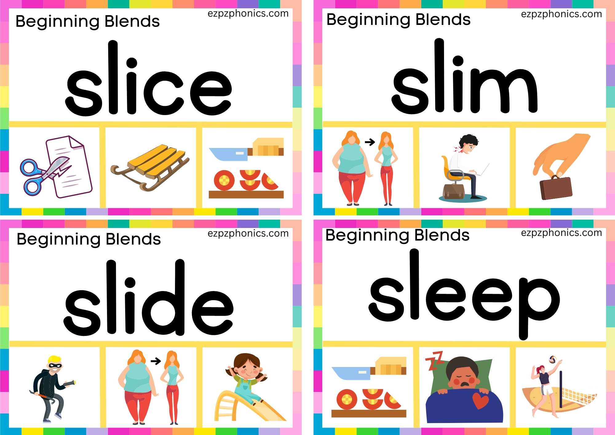 SL Beginning Blends Clip Cards Read The Words And Clip The Correct Images Set 1